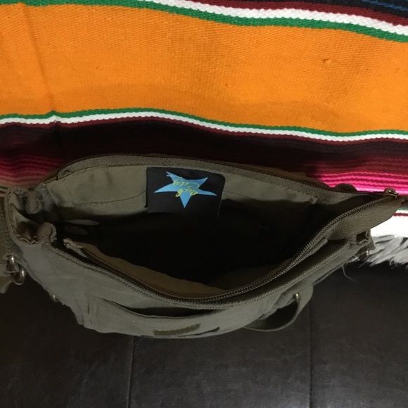 Olive Punk Patch Studded Army Bag Crossbody Purse - Picture 5 of 8